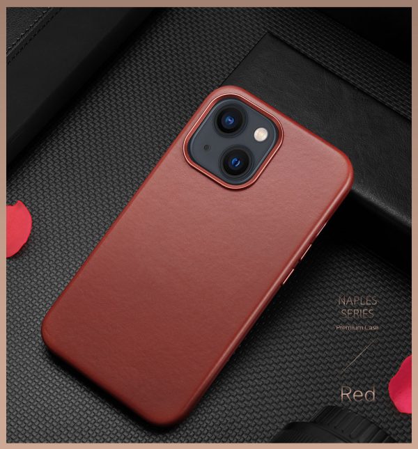 19-Red Leather iPhone Case with MagSafe for iPhone 13-14 series