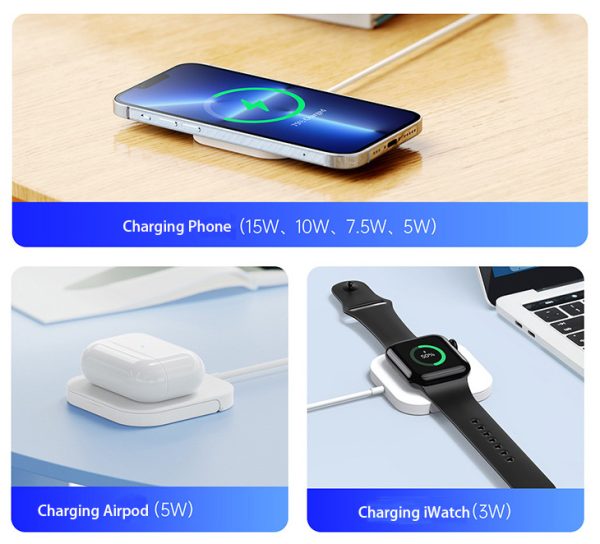 Magnetic 3-in-1 Wireless Charger charging with bracket for iPhone/iWatch/Airpod