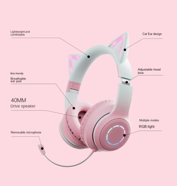 12 Wireless Bluetooth Headset New Popular Cat Ear Headphones Game Anchor Girls' Earphones