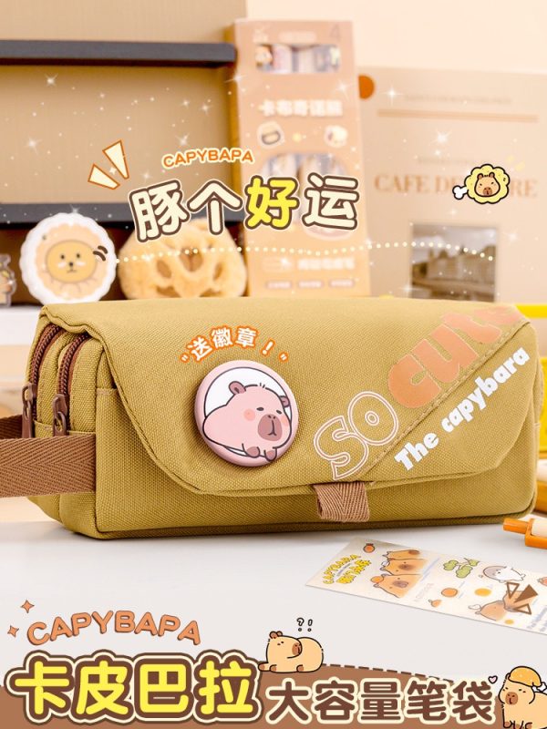 3-Layer Large Capacity Pencil Case, Fabric Stationery Bag, Multi-Compartment Organizer, Available in Brown, Khaki & Cream