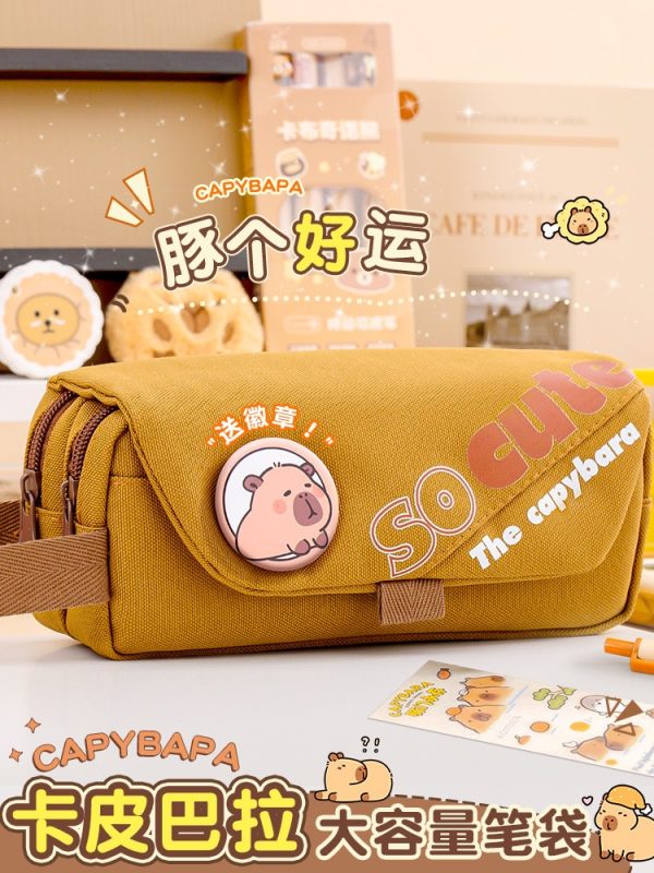 3-Layer Large Capacity Pencil Case, Fabric Stationery Bag, Multi-Compartment Organizer, Available in Brown, Khaki & Cream