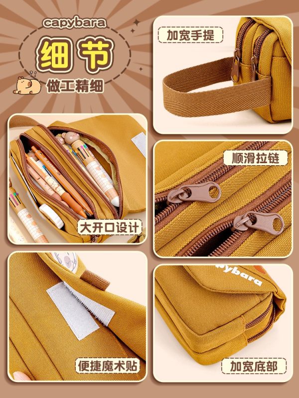 3-Layer Large Capacity Pencil Case, Fabric Stationery Bag, Multi-Compartment Organizer, Available in Brown, Khaki & Cream
