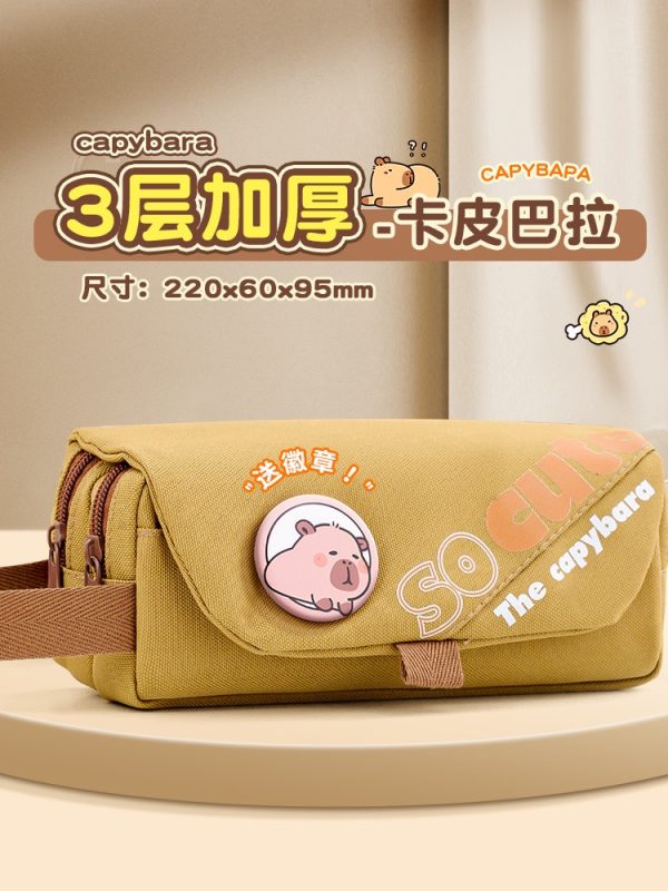 3-Layer Large Capacity Pencil Case, Fabric Stationery Bag, Multi-Compartment Organizer, Available in Brown, Khaki & Cream